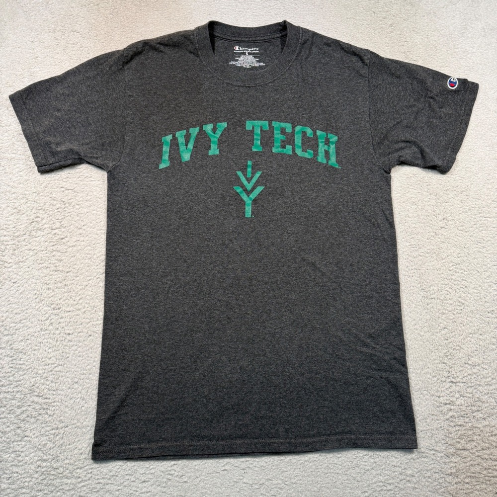 Champion Ivy Tech T-Shirt Mens S Gray Green Graphic Logo Collegiate Tee Indiana